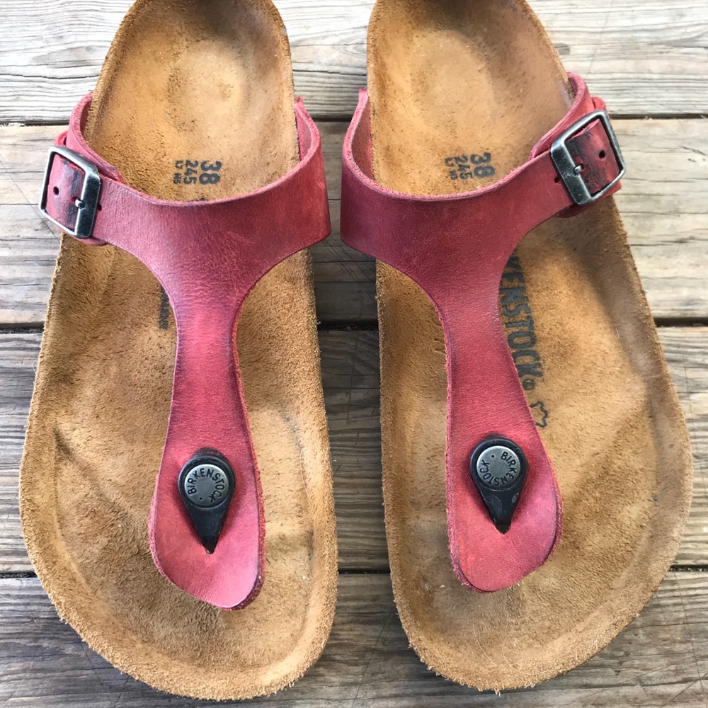 Birkenstock Red Leather GIzeh Size 38 Regular